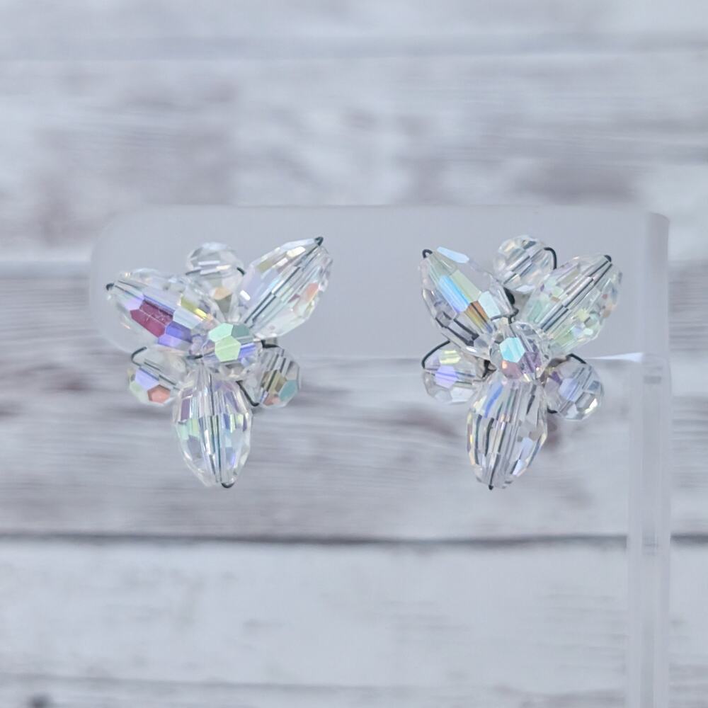 Vintage Clip On Earrings Statement Unusual Iridescent Large
